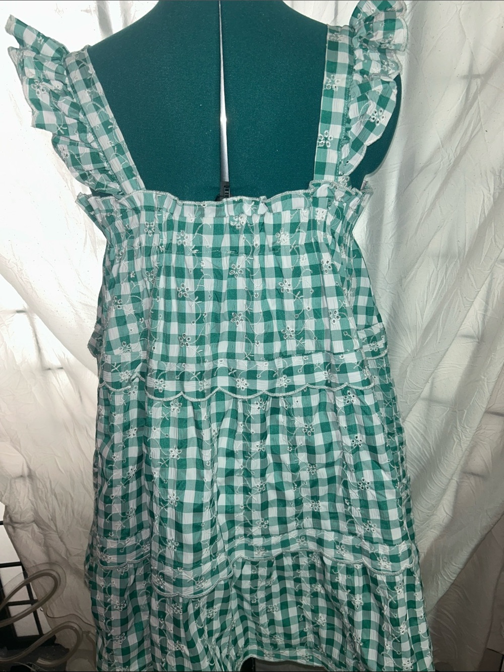 miami Green and White Gingham Tie-Front Sundress never worn. Size large - Picture 8 of 11